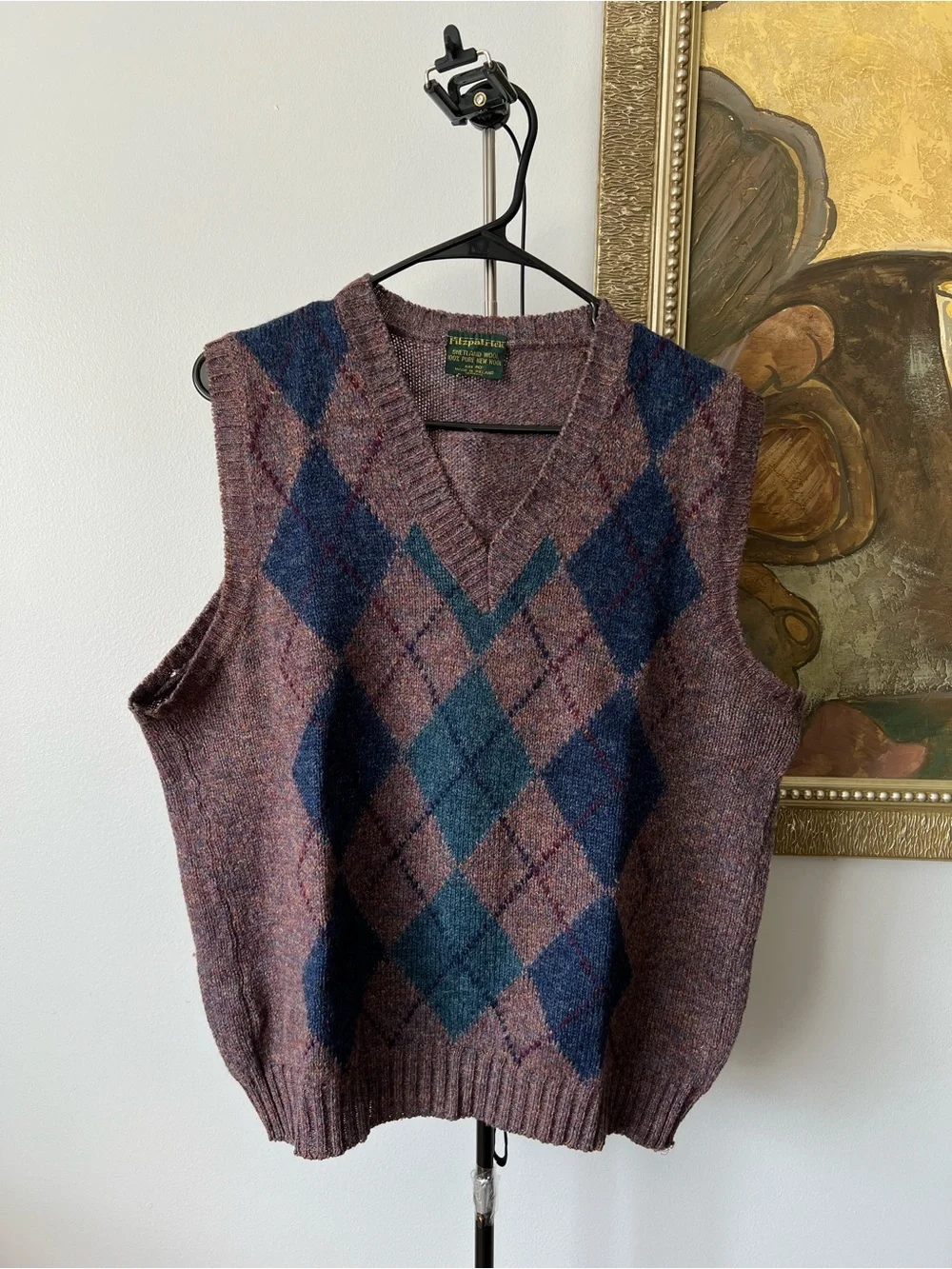 Fitzpatrick Ireland 100% Pure Shetland Wool V-Neck Sweater Vest Argyle Men 40